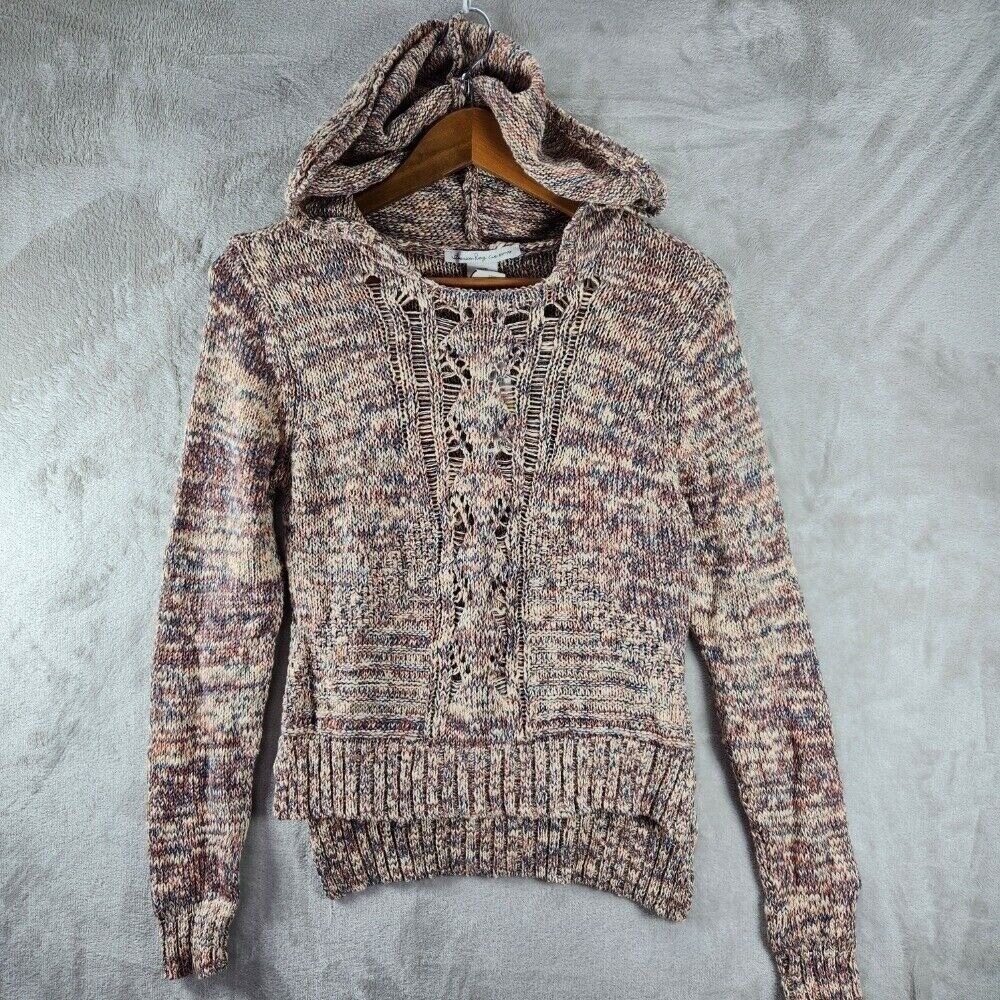 American Rag Sweater Top Size S Dusty Coral Knit Hoodie Open Knit Pullover Shirt